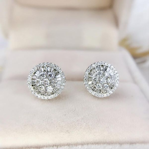 

stud diamond 18k white gold earring for women fashion office wedding gemstone fine jewelry garnet orecchini girls, Golden;silver