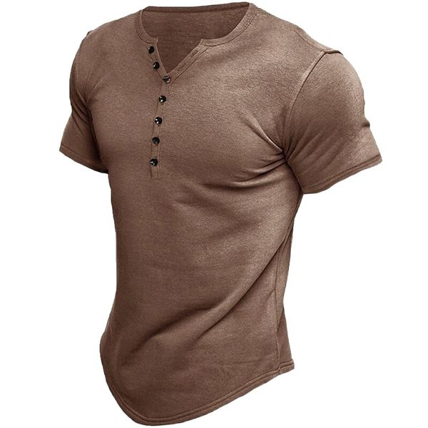 

men's henley shirt solid colored standing collar sports leisure sports short sleeve slim punk & gothic sports green blue white p44f#, White;black