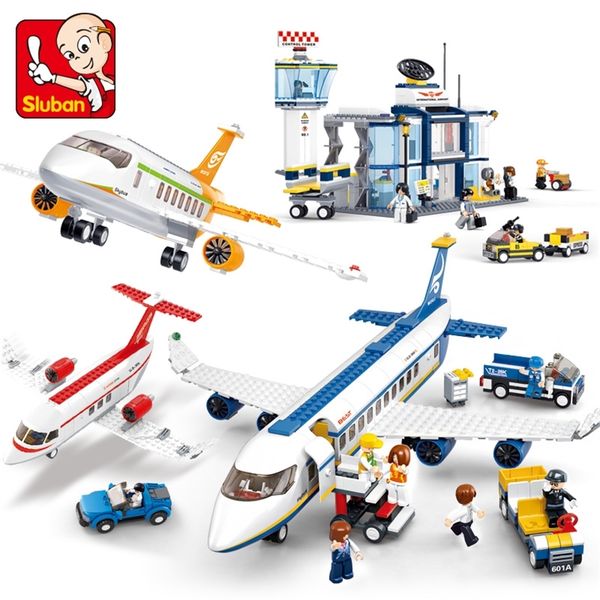 

sluban city plane series international airport airbus aircraft airplane sets dolls diy model building blocks toys for kids gifts 220715