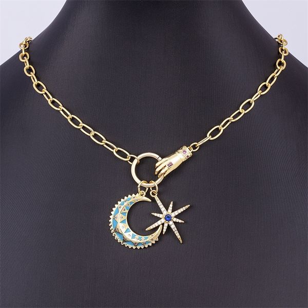 

fashion vintage golden chain choker moon and star pendant female punk metal creativity necklace classic party birthday jewelry, Silver