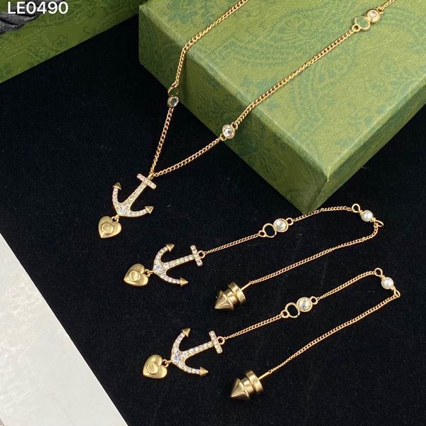 Novidade Âncora Colar De Colar De Metal Corrente Longa Ear Linha Brincos Diamante Amor Pingentes Eardrop