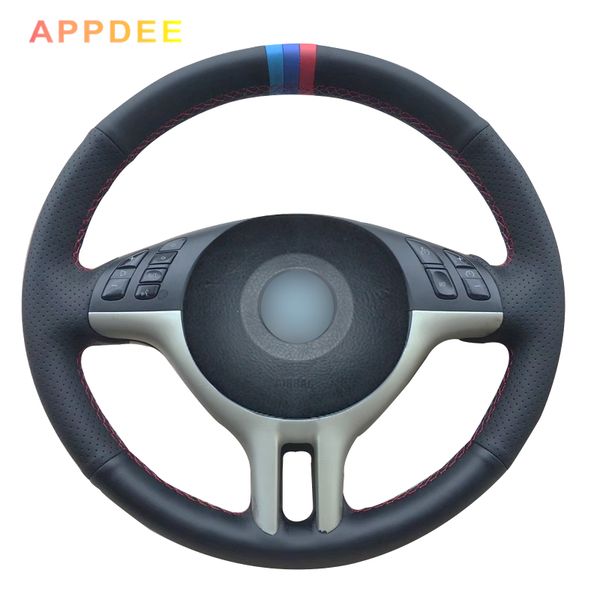 

black leather hand-stitched car steering wheel cover for bmw e39 e46 325i e53 x5
