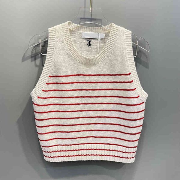

women's knits tees gaoding d family's embroidered little bee vest contrast stripe knitted short navel, White