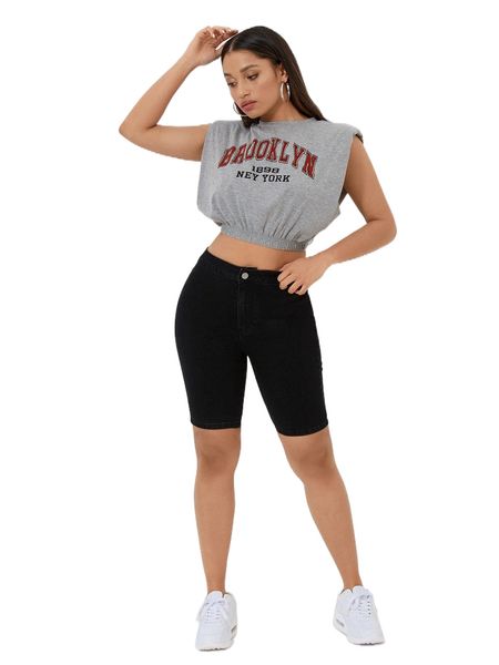 

petite high waisted denim biker shorts i7sf#, White;black