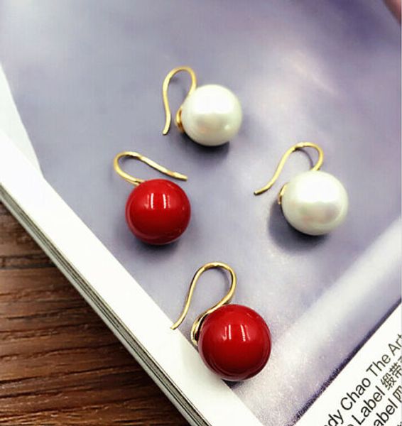 

10mm white/red south sea shell pearl silver hook earrings