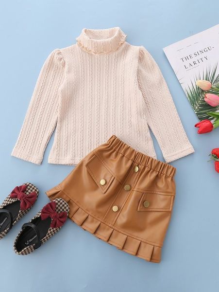 

toddler girls textured & ruffle hem skirt she, White