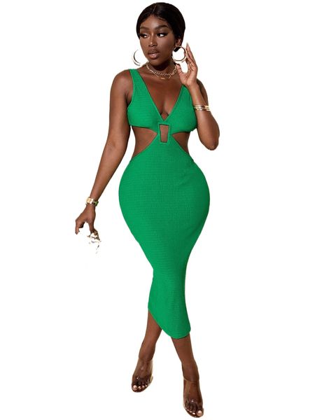 

sxy solid cut out bodycon dress w93r#, Black;gray