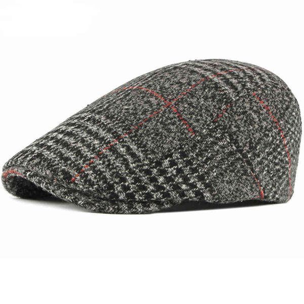 

ht2701 beret cap autumn winter wool hat vintage plaid men women berets adjustable retro ivy newsboy flat cap artist painter hat j220722, Blue;gray