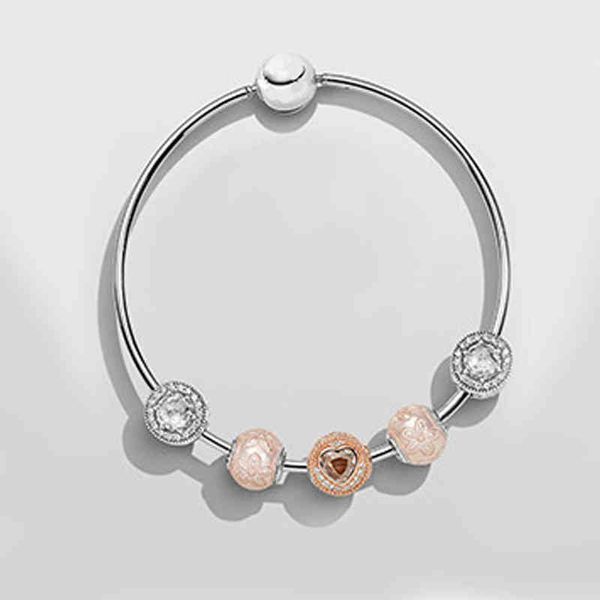 

new925 european style rose gold crystal silver beads charm bracelets for women original diy beads jewelry aa220315, Golden;silver