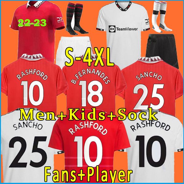 

size s-4xl 22 23 sancho player #7 soccer jerseys rashford man 2022 2023 football shirt man utd pogba cavani b. fernandes men kids kit varane, Black;yellow