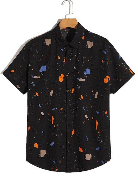 

1pc allover print button up shirt i2mc#, White;black
