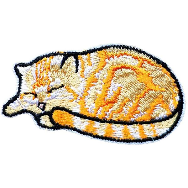 

sleeping cat sewing notions cartoon animal embroidery patches for clothing shirts hats iron on patch, Black