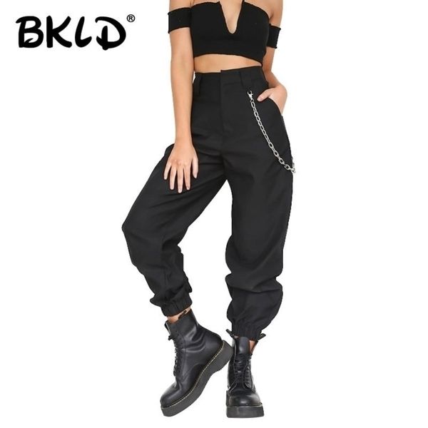 

bkld summer female high waist harem pant fashion slim solid color long pants hip hop pant streetwear with chains y200113, Black;white