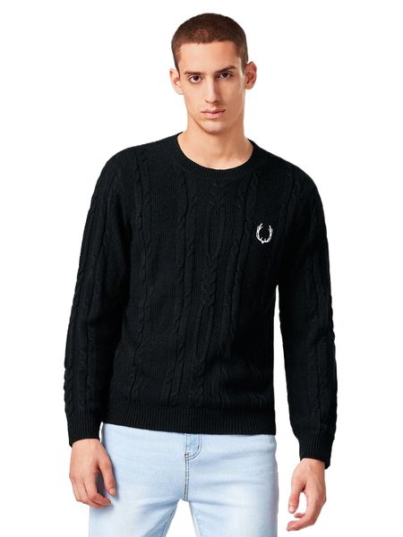 

men antler embroidery cable knit sweater b1mr#, White;black