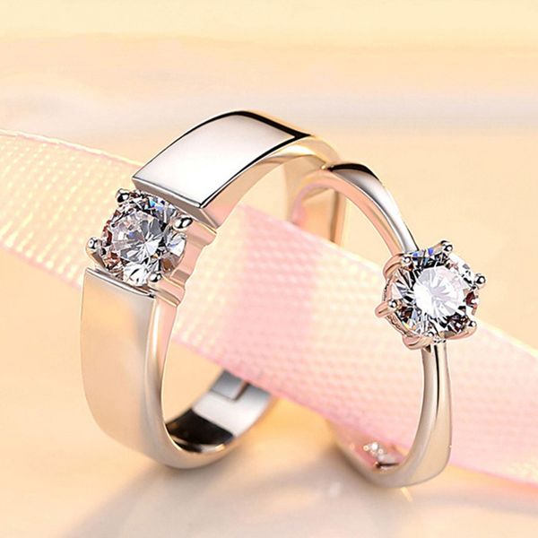 

Myyshop J152 S925 Sterling Silver Couple Rings with Diamond Fashion Simple Zircon Pair Ring Jewelry T223