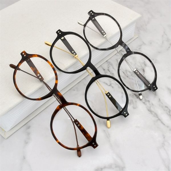 

shop eyeglasses onlines round frame spectacle plate metal hybrid frame, White;black