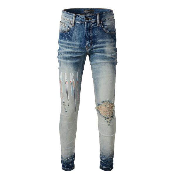 

20ss mens designer jeans distressed ripped biker slim fit motorcycle denim for men s fashion jean mans pants pour hommes #831, Blue
