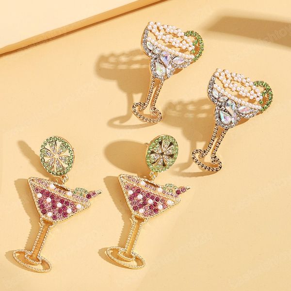 

creative wine glass dangle earrings fashion women summer rhinestones cup drop earrings ladies ear jewelry party gifts, Silver
