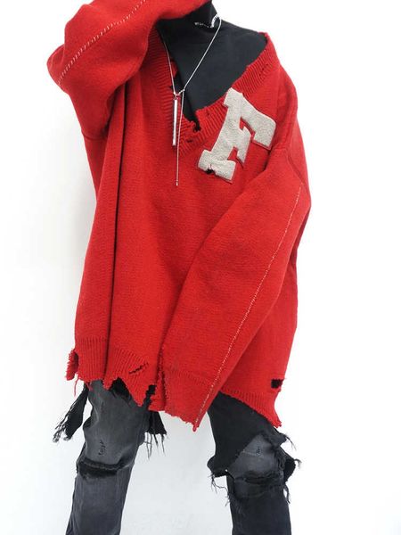 

men's sweaters [spot]raf16fw sims archive show high street oversize loose red sweater, White;black