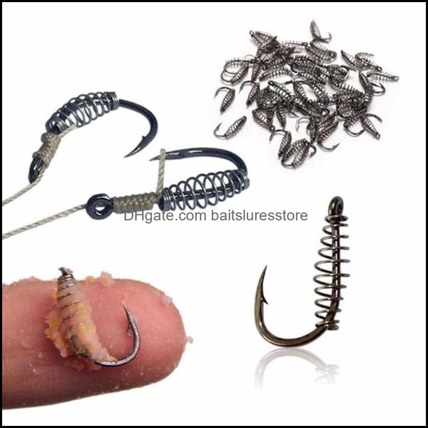 

terminal tackle fishing sports outdoors new high carbon steel spring hook barbed swivel carp jig fly hooks with hole for fishingaccessorie