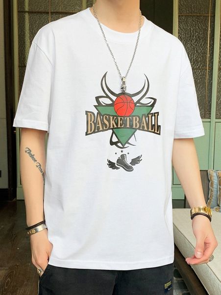 

men basketball & letter graphic tee y2n2#, White;black