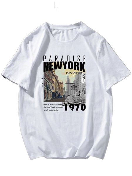 

extended sizes men letter & building print tee z0v6#, White;black