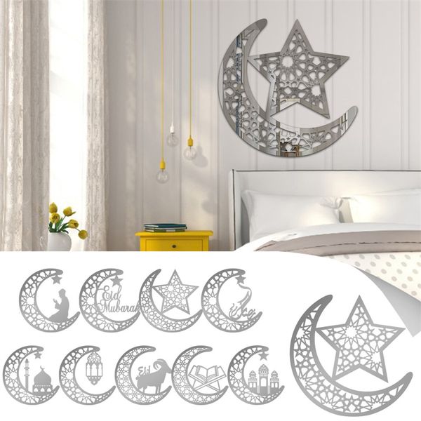 Festas Fontes Ramadã Espelho Adesivos Moon e Star Decalque Islâmico Da Arte Da Arte Decalques Eid Mubarak Home Decoração