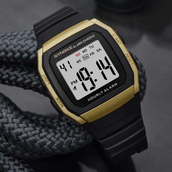 Relógios de pulso Synoke Fashion Black Gold Men Watches Sports Digital Watch 3M Alarme à prova d'água Homem de relógio eletrônico Relógio Relógio Masculino