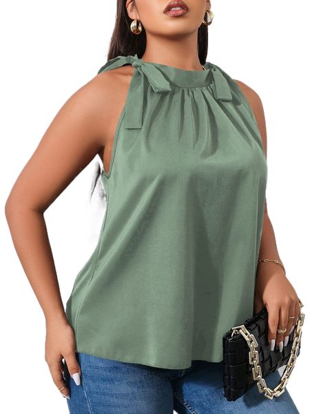 

plus tie shoulder halterneck blouse 74bf#, Black