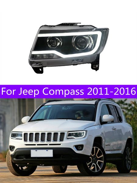 Luzes principais do carro para jeep compass led farol 2011-16 grand cherokee lâmpada dianteira led faróis de sinal de volta diurna