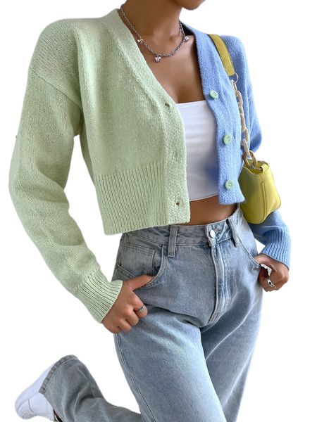 

two tone drop shoulder cardigan i6u3#, White;black