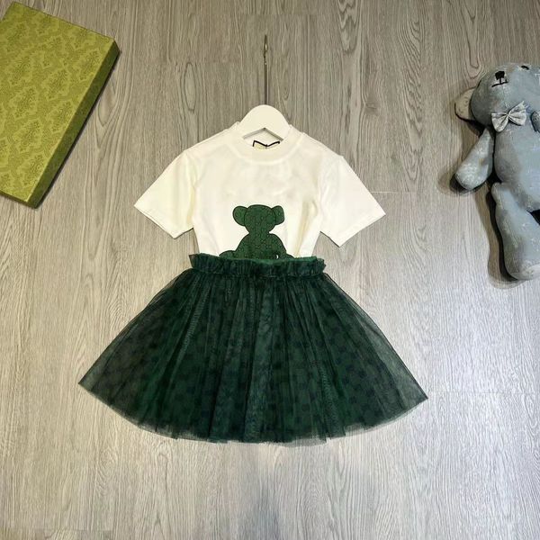 

child designer clother sets girl pleated skirt with letter childrens kids short sleeve t-shirt shorts set suit brand skirt cotton tees, White