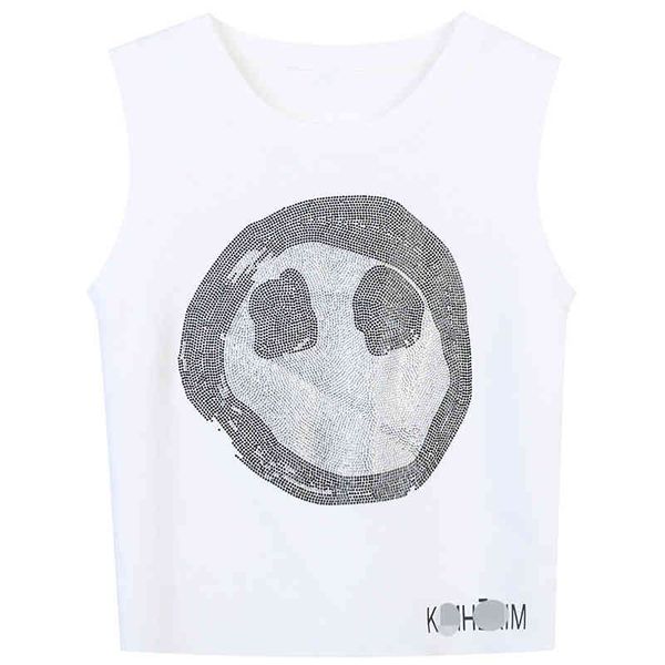 

women's tanks & camis casual knitted vest 2022 summer black and white smiling face diamond minority design small man age reducing short