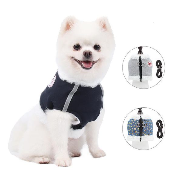 Colarinhos de cachorro colares roupas de inverno para externo mais veludo colete grosso com cordão de nylon camisa quente para cães médios pequenos chihuahua buldo francês