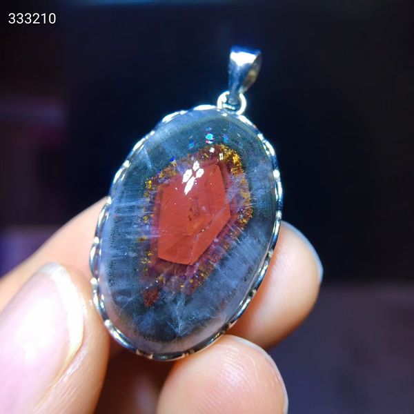 

natural auralite 23 cacoxenite red rutilated quartz pendant necklace 26.7/17.3mm oval ball women men necklace aaaaa, Silver
