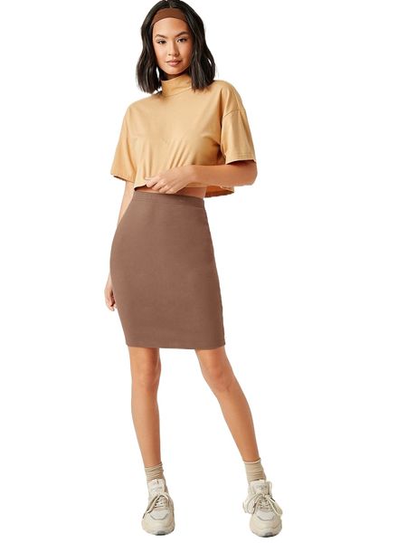 

solid high waist bodycon skirt n6cb#, Black