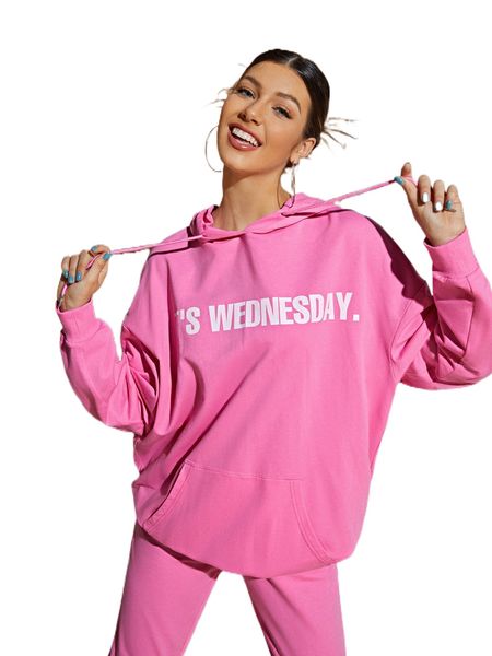 

x jade breyon slogan graphic drop shoulder drawstring hoodie 14vs#, Black