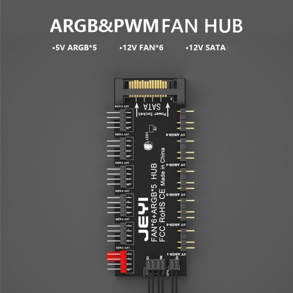 Хабс 4-контактный шахта вентиляторы охлаждения 5 интерфейс Argb 15pin SATA мощность с 60 см кабельной концентратории Advention Adapterusb Adapterusb USB