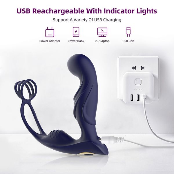 Männlicher Prostata-Massage-Vibrator, Analplug, Silikon, wasserdicht, Massagegerät, Stimulator, Hintern, Verzögerung der Ejakulation, Ring, Spielzeug für Männer, 18