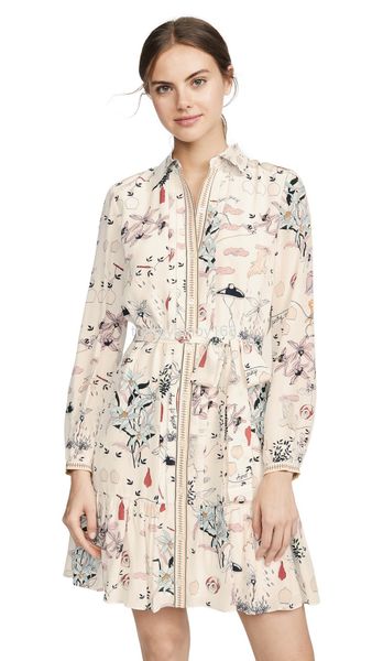 

casual dresses tb pure original hangzhou high-end flower and bird printed silk shirt dress autumn luxury women's wear, Black;gray