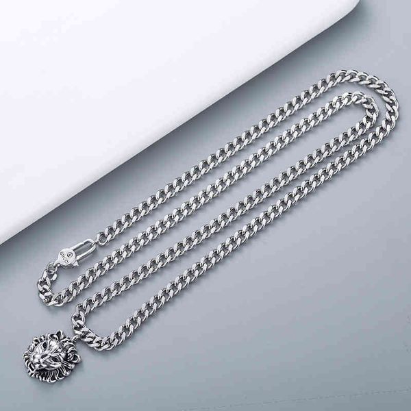 

2023 designer new fashion xiao zhan's same gujia double thai silver lion head pendant necklace straight jewelry