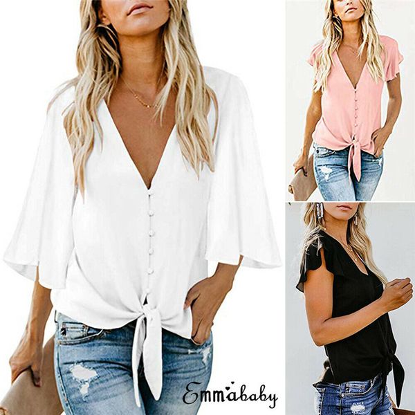 

womens shirt v-neck ruffle sleeve tunic loose shirts women blouse women plus size style, White