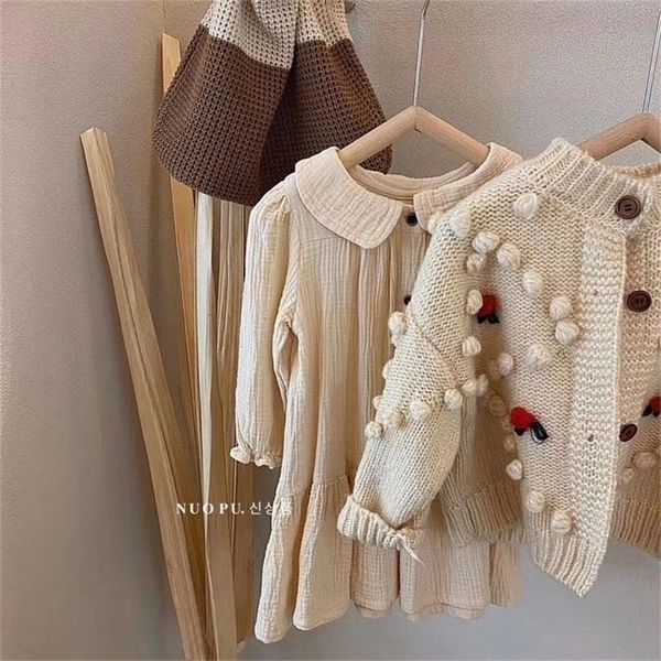 

enkelibb korea style toddler girl winter knitted coats pop corn children cute loose style button cardigans clothes lj20117, Blue;gray