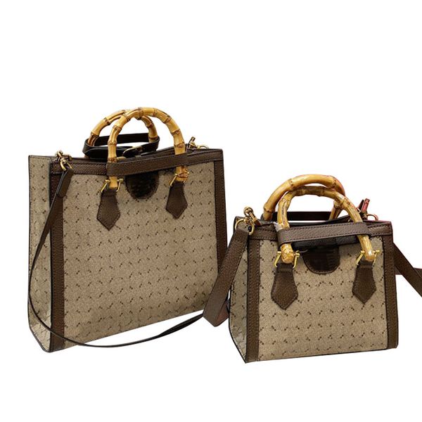

bamboo portable tote bag women handbag cross body bag shopping shoulder bags classic letter leather canvas patchwork removable strap handbag