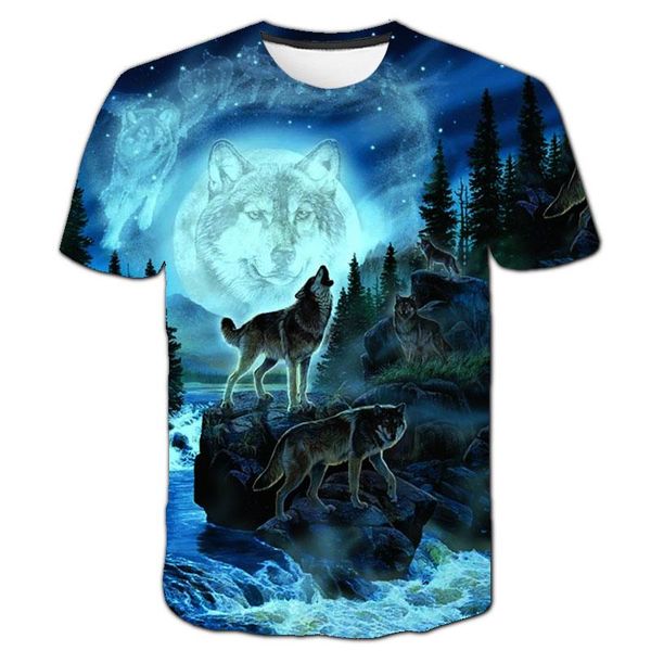 T-Shirts Sommer T-Shirt Herren Damen Streetwear Kurzarm Tops Lustiges Tier Lässiger Wolf 3D-Druck Kinder Jungen Mädchen-Shirts