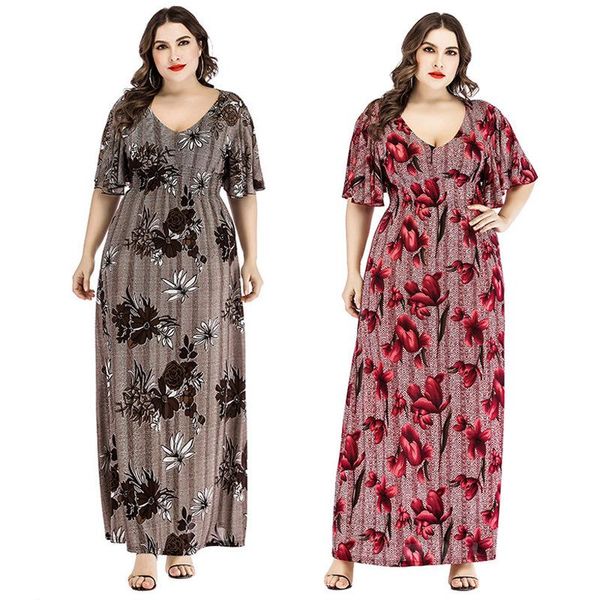 Plus Größe Kleider 6XL 2022 frauen Kleid Sommer Stricken V-ausschnitt Druck Vestidos Kurzen ärmeln Von Fett Damen Kleidung große SizePlus