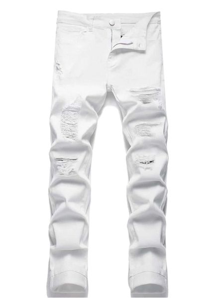 

men ripped frayed cut out zipper fly jeans n2aw#, Blue