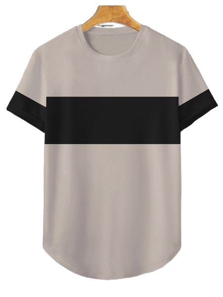 

men two tone curved hem tee w3f8#, White;black