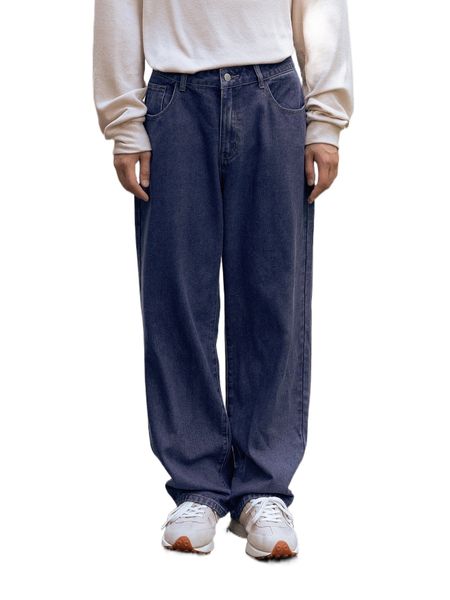 

men slant pocket wide leg jeans 21tb#, Blue