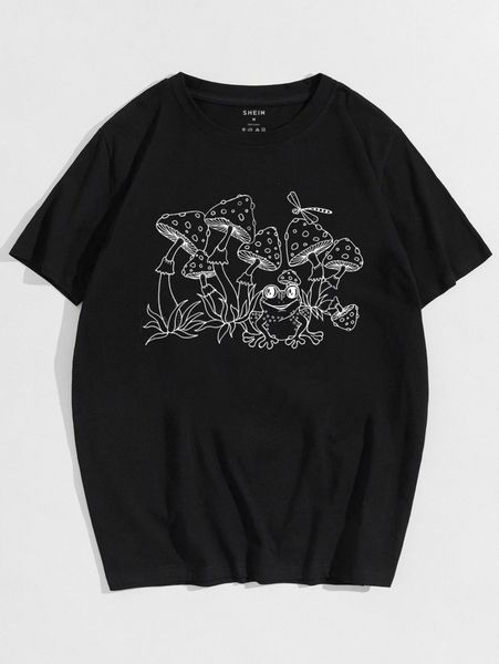 

men frog & mushroom print tee u06s#, White;black